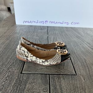 Tory Burch snake print leather gold logo 5M slip on flats